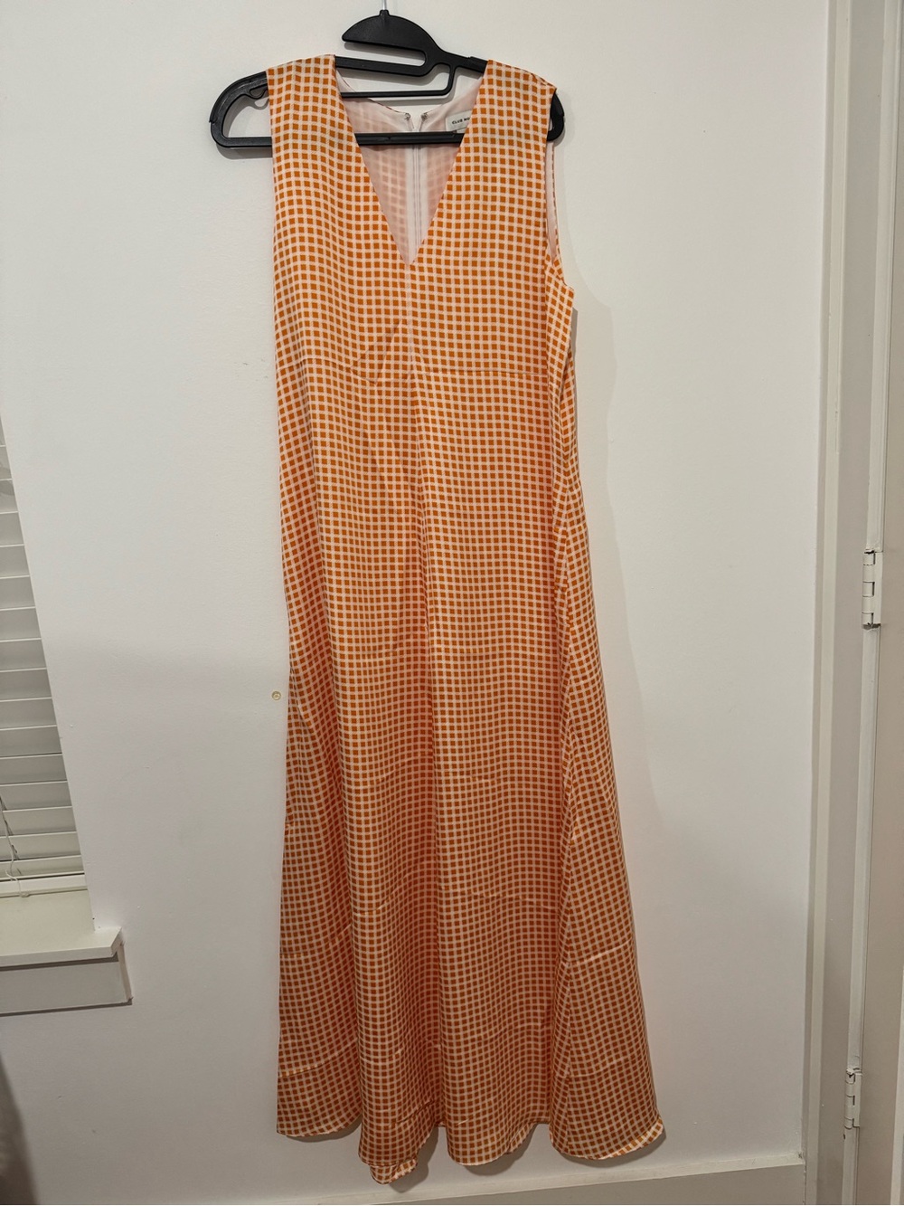 Club Monaco Orange Check V-Neck Maxi Dress